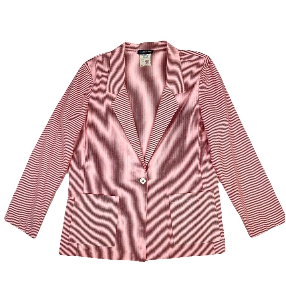 VTG 80s Women’s Size 10 Coastal Red White Seersucker Lightweight Blazer Size 8